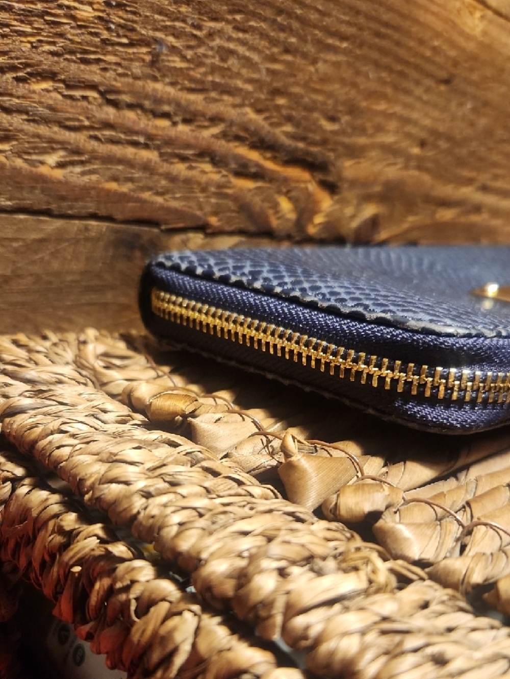 Michael Kors Navy Blue Snake-Embossed Zip Wallet with Gold Plaque - Picture 5 of 13